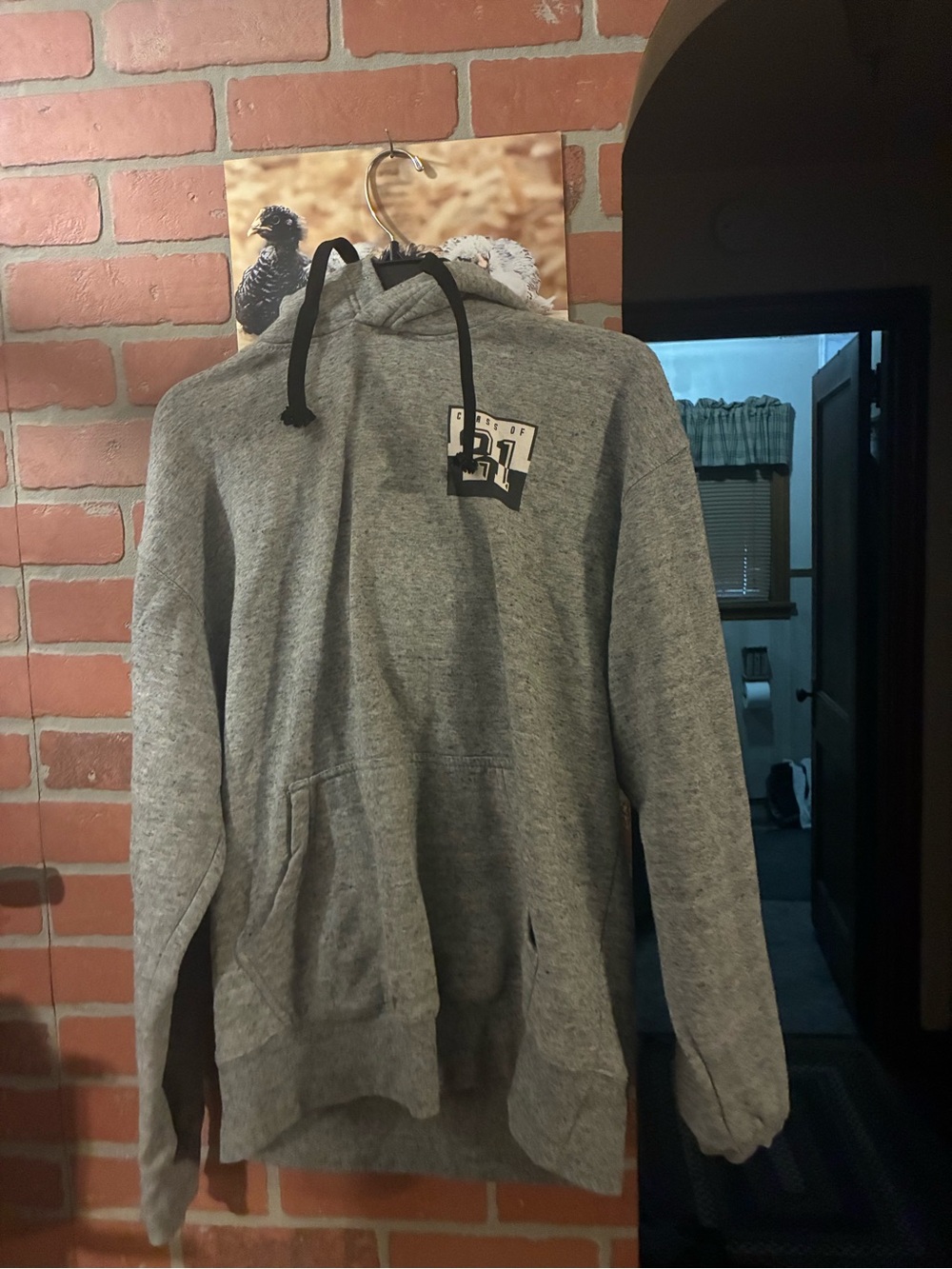 Men's Gray Crewneck Hoodie with Logo Patch